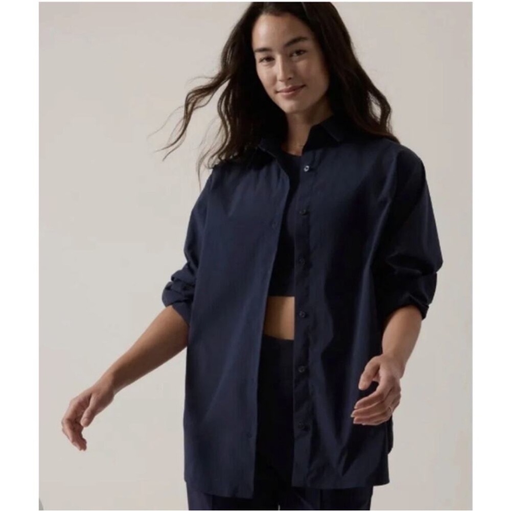Athleta Oversized Performance Top Blouse Sz Large Navy Blue - Picture 1 of 7